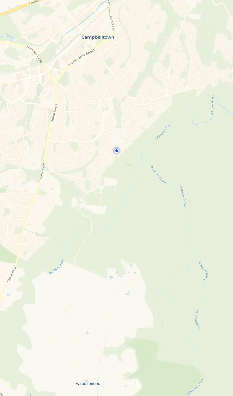 Map of the Airds service area and the surrounding suburbs we cover.