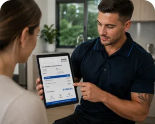 Plumber explaining a service estimate in Airds