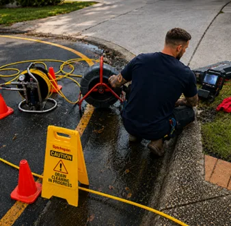 Burst drain pipe being repaired in Airds